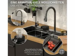Hot ML-DESIGN Fregadero de cocina 80x46 cm lavabo rectangular antracita acero con accesorios Gris antracita