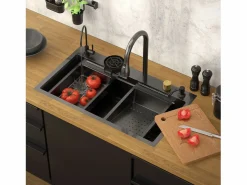 Hot ML-DESIGN Fregadero de cocina 80x46 cm lavabo rectangular antracita acero con accesorios Gris antracita