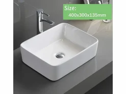 Sale Fregadero rectangular moderno en cerámica, lavabo de baño, bandeja de lavado , 400x300x135 mm Lavabo