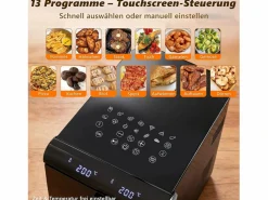 Outlet NETTLIFE Freidora de aire de 2 compartimentos y 11 L, 13 en 1, doble zona apilada, 2800 W, pantalla táctil, temporizador, cestas aptas para lavavajillas Negro