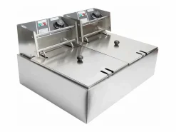 DripeX Freidora eléctrica 5000W, tanque doble 12L, 60 ºC a 200 ºC, freidora comercial en acero inoxidable, 55x43x28.5 cm