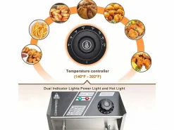 DripeX Freidora eléctrica 5000W, tanque doble 12L, 60 ºC a 200 ºC, freidora comercial en acero inoxidable, 55x43x28.5 cm