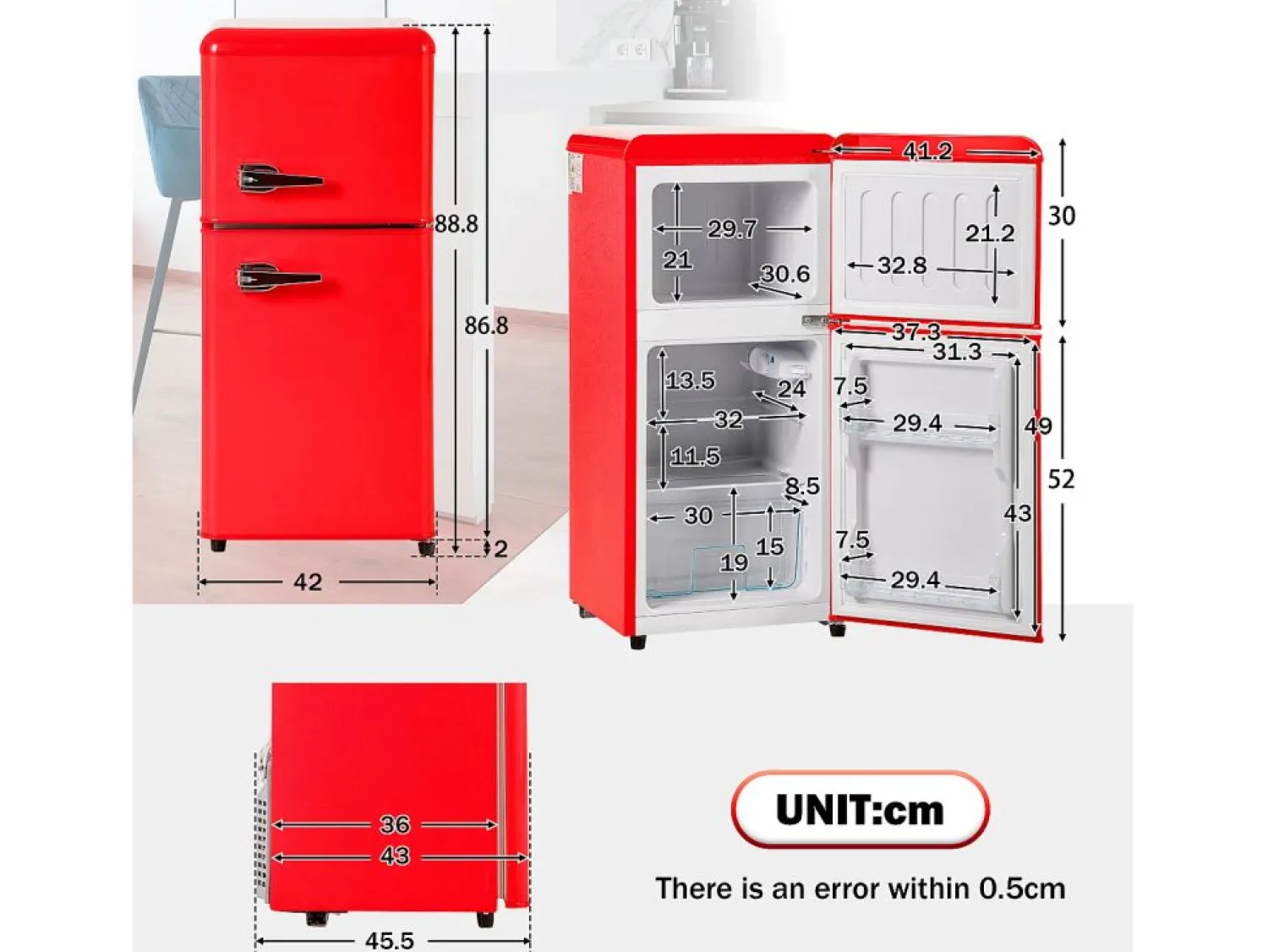 New Frigorífico de 60L con 2 puertas e iluminación LED - Consumo energético 102 kWh/año - Electrodomésticos De Frío