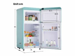 Discount Hauss Spole Frigorífico estilo retro de 72L con 2 puertas e iluminación LED - Congelador de 21L - Azul-verde Azul verdoso
