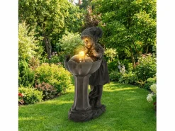 Clearance Fuente de exterior con figura de niña para jardín/terraza/balcón/césped - 42 x 30 x 65,5 cm - con LED - Resina - Fuente Agua