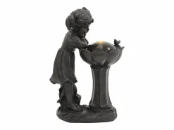 Clearance Fuente de exterior con figura de niña para jardín/terraza/balcón/césped - 42 x 30 x 65,5 cm - con LED - Resina - Fuente Agua