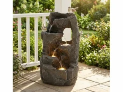 Merax Fuente de exterior para jardín/terraza/balcón/césped - 25,5 x 19 x 47 cm - con LED - Resina - Gris