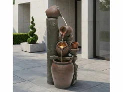 Clearance Fuente de jardín para jardín y patio - 42 x 38 x 99 cm - con LED + bomba de agua - Resina - marrón Fuente Agua