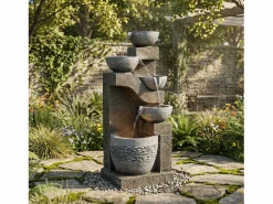 Discount Merax Fuente de jardín para jardín y patio - 33,5 x 30,5 x 77,5 cm - con LED + bomba de agua - Resina - Gris
