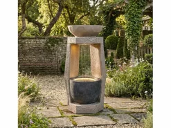 Merax Fuente de jardín para jardín y patio - 36,5 x 36 x 81,5 cm - con LED + bomba de agua - Resina -