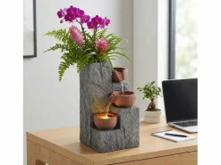 Sale Merax Fuente decorativa de jardín con soporte - 27 x 26 x 31 cm - estilo antiguo - 3 estanques con agua corriente - Resina - Gris