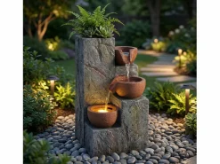 Sale Merax Fuente decorativa de jardín con soporte - 27 x 26 x 31 cm - estilo antiguo - 3 estanques con agua corriente - Resina - Gris