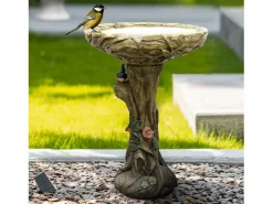 Best Fuente para pájaros de hormigón, diseño de madera, con pájaro decorativo (45,5x45,5x65 cm) Fuente Agua