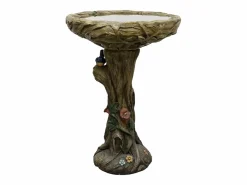 Best Fuente para pájaros de hormigón, diseño de madera, con pájaro decorativo (45,5x45,5x65 cm) Fuente Agua