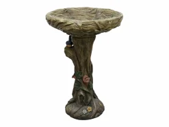 Best Fuente para pájaros de hormigón, diseño de madera, con pájaro decorativo (45,5x45,5x65 cm) Fuente Agua