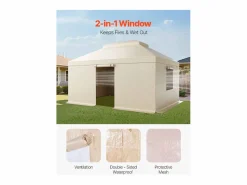 Outlet Funda de Gazebo Invierno SucceBuy, 3,66 x 4,9 m, Cubierta de Gazebo con Techo Rígido Doble, con Paneles Laterales, Ventanas de Malla, Material PE Alta Densidad Cenador Y Quiosco