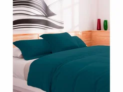 Soleil d'ocre Funda nórdica de algodón 57 hilos 240x220 cm liso pavo real, por