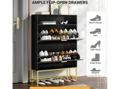 DripeX Gabinete de zapatos, con 2 puertas de subcontratación y 1 estante abierto, antiinclinado, , 80x24x117cm de diseño