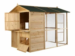 Vente-unique Gallinero, caseta con cerca de madera - 10 gallinas - Ancho 266 x Alt. 205 -natural verde -FERAS Color natural claro