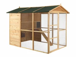 Vente-unique Gallinero, caseta con cerca de madera - 10 gallinas - Ancho 266 x Alt. 205 -natural verde -FERAS Color natural claro