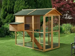 Outlet Gallinero, caseta con cerca de madera- 8 gallinas -Ancho 201 x Alt. 171- natural y verde - GALLUS Cama De Animales De Compañía