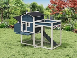 Vente-unique Gallinero con valla y huerto - 4 gallinas - Alt. 109 cm - Azul y blanco CAMPORA Azul / Blanco