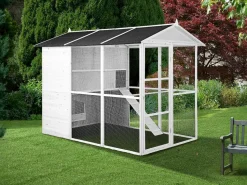 Outlet Gallinero de madera con corral - 10 gallinas - L. 266 x An. 174 x Al. 205 cm - - FERAS Cama De Animales De Compañía