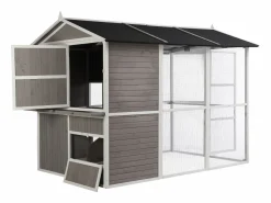 Vente-unique Gallinero de madera con cerca - 10 gallinas - Ancho 266 x Prof. 174 x A. 205 cm - Blanco - FERAS
