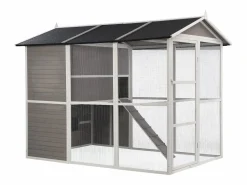 Vente-unique Gallinero de madera con cerca - 10 gallinas - Ancho 266 x Prof. 174 x A. 205 cm - Blanco - FERAS