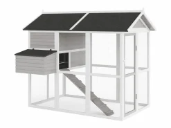 Vente-unique Gallinero de madera con corral, 8 gallinas, L. 201 x P.142 x H. 171 cm, Gris y blanco, GALLUS