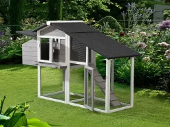 Discount Gallinero de madera con cerca - 4 gallinas - Ancho 173 x Prof. 64 x A. 108 cm - Blanco - LEVAS Cama De Animales De Compañía