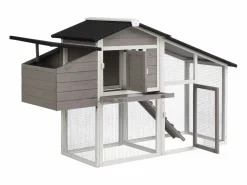 Discount Gallinero de madera con cerca - 4 gallinas - Ancho 173 x Prof. 64 x A. 108 cm - Blanco - LEVAS Cama De Animales De Compañía