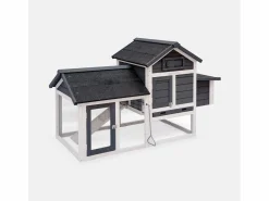 Sweeek Gallinero de madera con corral para 3 gallinas antracita