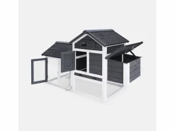 Sweeek Gallinero de madera con corral para 3 gallinas antracita