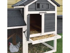 Sweeek Gallinero de madera con corral para 3 gallinas antracita