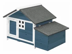 Vente-unique Gallinero de madera con ponedero - 2 gallinas - L. 106 x Prof. 64 x Alt. .71 cm - Azul y blanco - ANSER