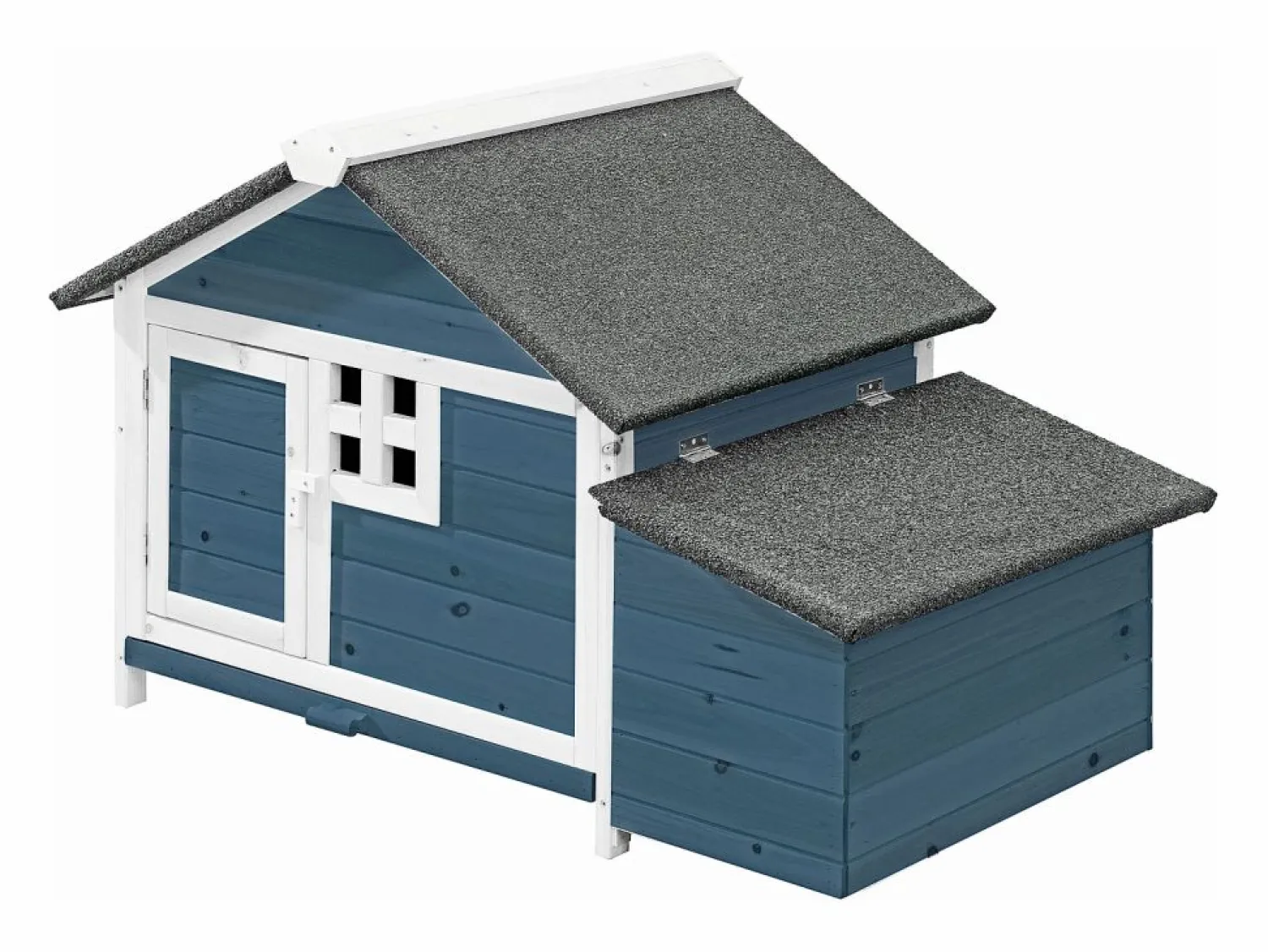 Vente-unique Gallinero de madera con ponedero - 2 gallinas - L. 106 x Prof. 64 x Alt. .71 cm - Azul y blanco - ANSER