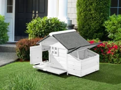 Vente-unique Gallinero de madera con ponedero - 2 gallinas - L. 106 x Prof. 64 x Alt. .71 cm - - ANSER Blanco