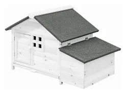 Vente-unique Gallinero de madera con ponedero - 2 gallinas - L. 106 x Prof. 64 x Alt. .71 cm - - ANSER Blanco