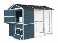 Vente-unique Gallinero de madera con valla - 10 gallinas - L. 266 x Prof. 174 x Alt. 205 cm - y blanco - FERAS