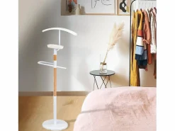 New Hispanohogar Galán de noche - A110cm x L45cm x F28cm - metal y madera /fresno - Nature Blanco