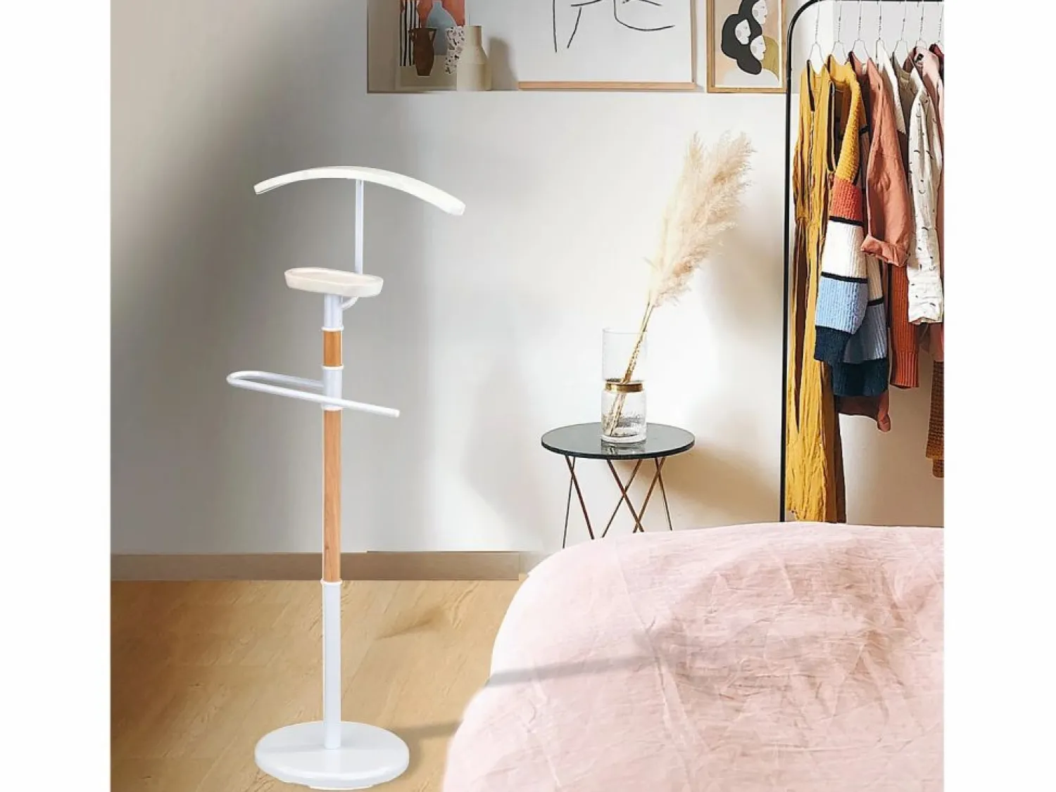 New Hispanohogar Galán de noche - A110cm x L45cm x F28cm - metal y madera /fresno - Nature Blanco