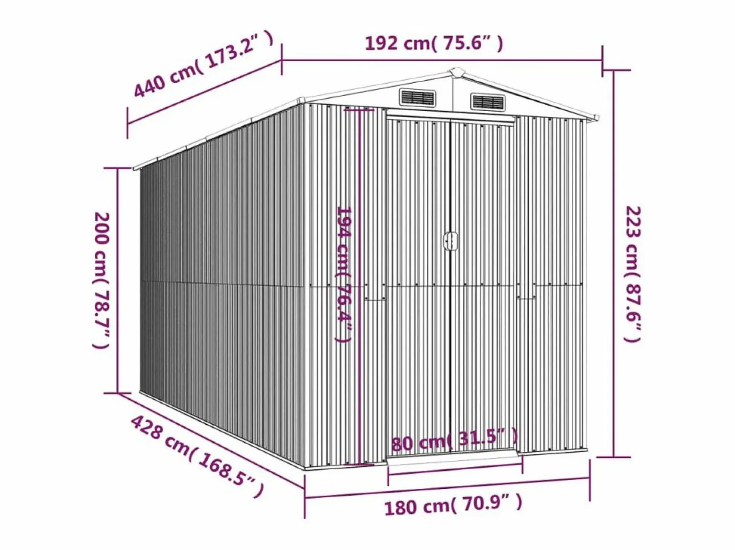Discount Garden Furniture - Cobertizo jardín acero galvanizado marrón oscuro 192x440x223 cm Marru00f3n