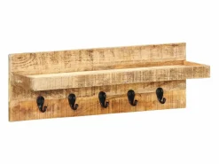 New Garden Furniture - Perchero de pared madera maciza de mango sin tratar 60x15x20 cm Marru00f3n
