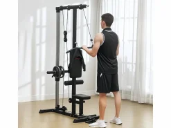 Gimnasio multifuncional para casa, de acero y polipiel, color , regulable con asiento y pedal antideslizante (140x108x197cm)