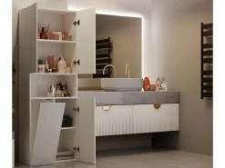 Outlet GLAZE - Mueble de cuarto de baño con cesta - Estilo moderno - 174x60x30 cm - Columna de cuarto de baño Columna De Baño