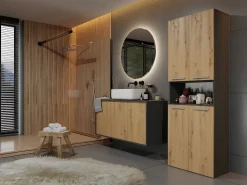 Clearance GLAZE - Mueble de cuarto de baño con cesta - Estilo moderno - 174x60x30 cm - Columna de cuarto de baño Columna De Baño