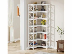 New Gran biblioteca angular moderna de 7 estantes con marco de metal para salón, casa y oficina Estantería