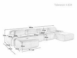 Hot DripeX Gran sofá angular modular 388cm - de Pana - con 4 cojines y 2 otomanas - ergonómico - Verde
