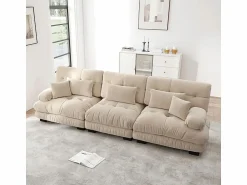 Best DripeX Gran sofá - 3 plazas - con 5 cojines - estructura madera maciza - Felpa - 313x77x81cm Beige